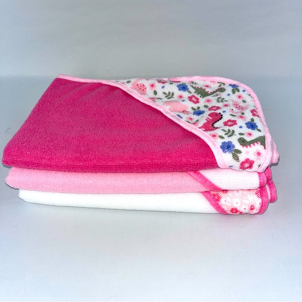(3) pack baby bath towels GIRLS/PINK & WHITE